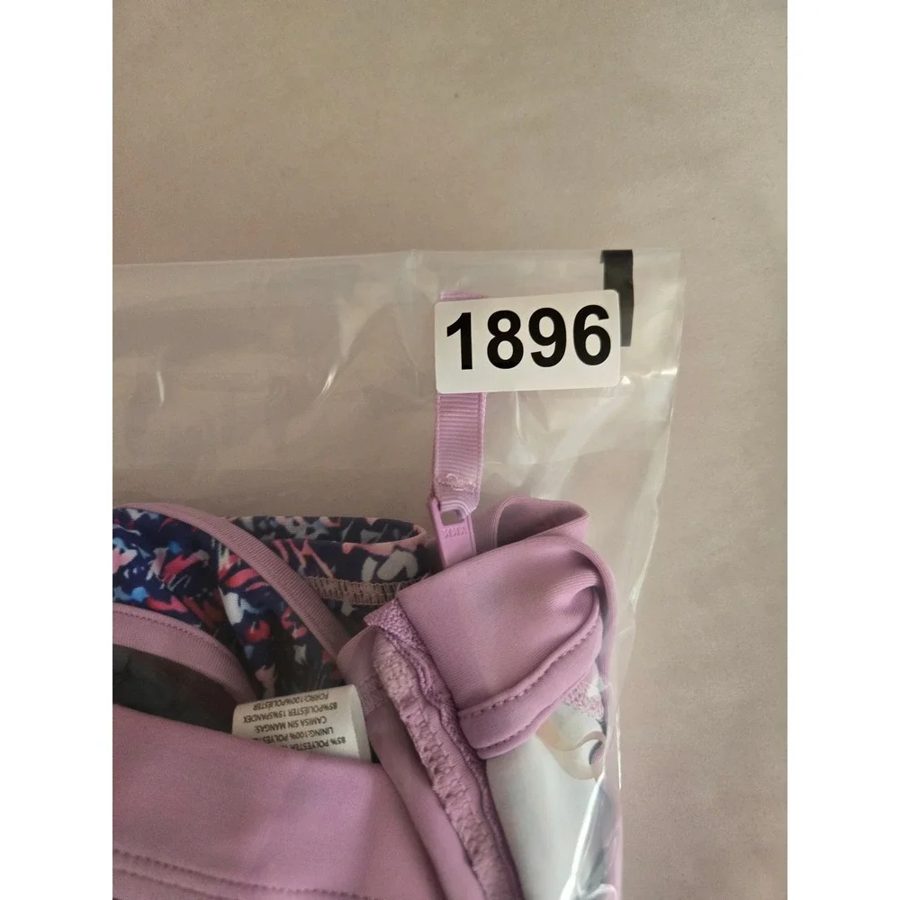 Eddie Bauer Girls 3 Piece Swimsuit Set Rash Guard Shorts Purple Kids S 7/8